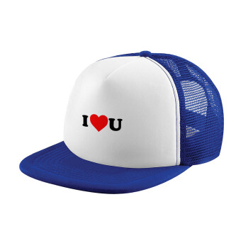 I ❤️ U, Child's Soft Trucker Hat with Blue/White Mesh (POLYESTER, CHILD, ONE SIZE)