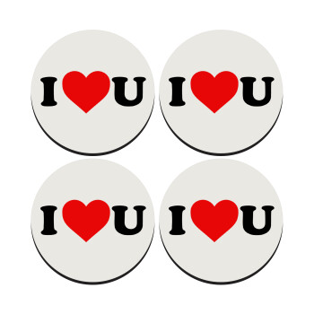 I ❤️ U, SET of 4 round wooden coasters (9cm)