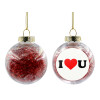 Transparent Christmas tree ball ornament with red filling 8cm