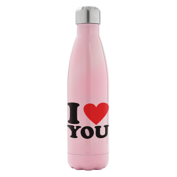 I LOVE YOU, Metal mug thermos Pink Iridiscent (Stainless steel), double wall, 500ml