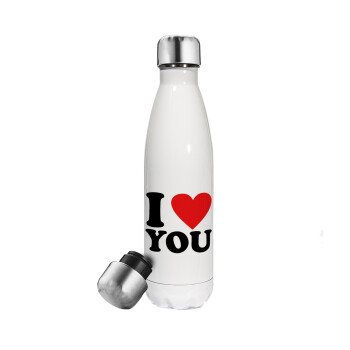 I LOVE YOU, Metal mug thermos White (Stainless steel), double wall, 500ml