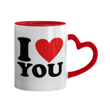 I LOVE YOU, Mug heart red handle, ceramic, 330ml