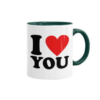 I LOVE YOU, Mug colored green, ceramic, 330ml