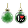 Transparent Christmas tree ball ornament with green filling 8cm