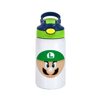 Luigi flat, Children's hot water bottle, stainless steel, with safety straw, green, blue (350ml)