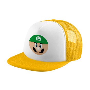 Luigi flat, Adult Soft Trucker Hat with Yellow/White Mesh (POLYESTER, ADULT, UNISEX, ONE SIZE)