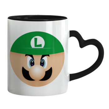 Luigi flat, Mug heart black handle, ceramic, 330ml