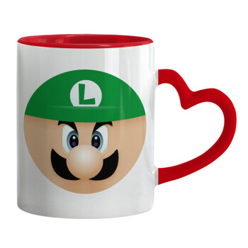 Luigi flat, Κούπα καρδιά χερούλι κόκκινη, κεραμική, 330ml