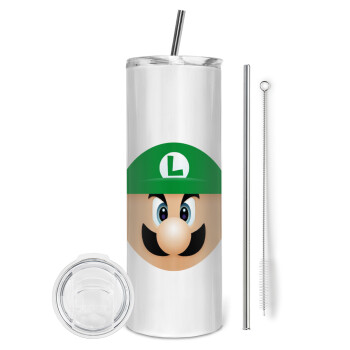 Luigi flat, Eco friendly stainless steel tumbler 600ml, with metal straw & cleaning brush
