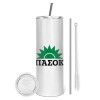 Eco friendly ποτήρι θερμό (tumbler) από ανοξείδωτο ατσάλι 600ml, με μεταλλικό καλαμάκι & βούρτσα καθαρισμού