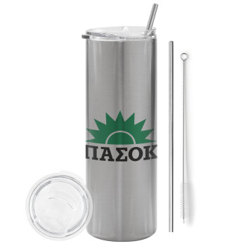 pasok, Eco friendly stainless steel Silver tumbler 600ml, with metal straw & cleaning brush