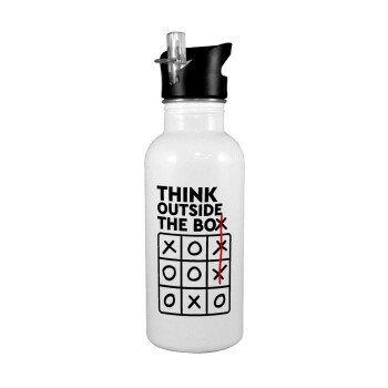 Think outside the BOX, White water bottle with straw, stainless steel 600ml