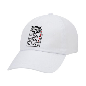 Think outside the BOX, Adult Baseball Cap White 5-panel (POLYESTER, ADULT, UNISEX, ONE SIZE)