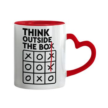 Think outside the BOX, Mug heart red handle, ceramic, 330ml