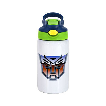 Transformers, Children's hot water bottle, stainless steel, with safety straw, green, blue (350ml)