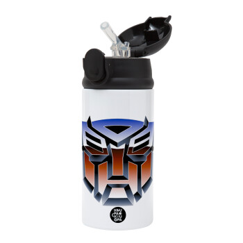 Transformers, Children's hot water bottle, stainless steel, with safety straw, Black (360ml) BPA-FREE