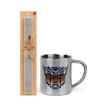 Transformers, Πασχαλινό Σετ, μεταλλική κούπα θερμό (300ml) & πασχαλινή λαμπάδα αρωματική πλακέ (30cm) (ΓΚΡΙ)