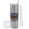 Tumbler stainless steel Silver 600ml, with metal straw & cleaning brush