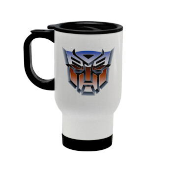 Transformers, Stainless steel travel mug with lid, double wall white 450ml