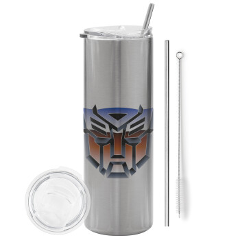 Transformers, Tumbler stainless steel Silver 600ml, with metal straw & cleaning brush