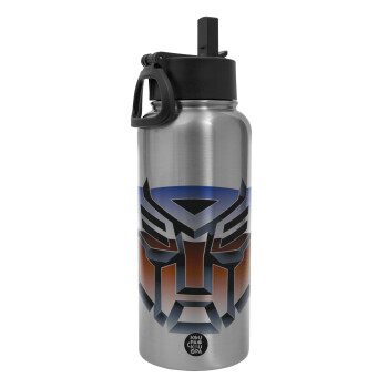 Transformers, Metal mug thermo Silver with Straw and Spout Lid (Stainless steel), double wall, 950ml