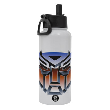 Transformers, Metal mug thermo White with Straw and Spout Lid (Stainless steel), double wall, 950ml