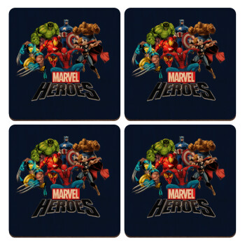 MARVEL heroes, ΣΕΤ x4 Σουβέρ ξύλινα τετράγωνα plywood (9cm)