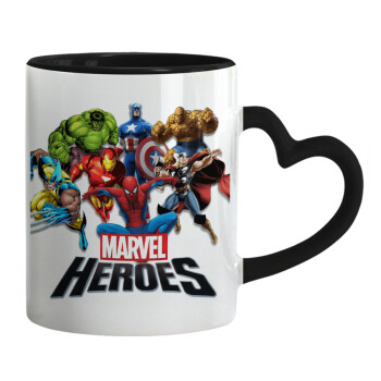 MARVEL heroes, Κούπα καρδιά χερούλι μαύρη, κεραμική, 330ml