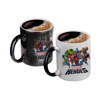 MARVEL heroes, Color changing magic Mug, ceramic, 330ml when adding hot liquid inside, the black colour desappears (1 pcs)