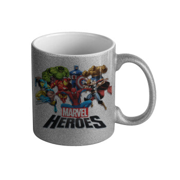 MARVEL heroes, Κούπα Ασημένια Glitter που γυαλίζει, κεραμική, 330ml