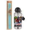 Easter Set, metallic silver aluminum water bottle (500ml) & scented flat Easter candle (30cm) (TURQUOISE)