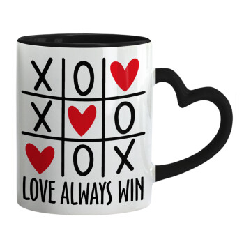 Love always win, Κούπα καρδιά χερούλι μαύρη, κεραμική, 330ml