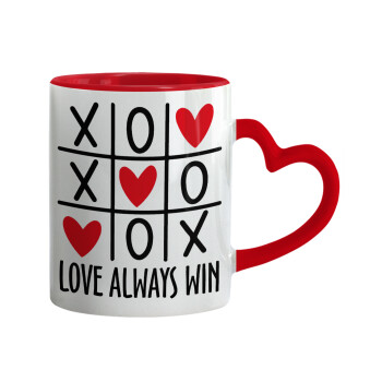 Love always win, Κούπα καρδιά χερούλι κόκκινη, κεραμική, 330ml
