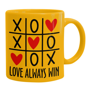 Love always win, Ceramic coffee mug yellow, 330ml