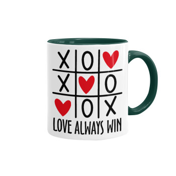 Love always win, Κούπα χρωματιστή πράσινη, κεραμική, 330ml