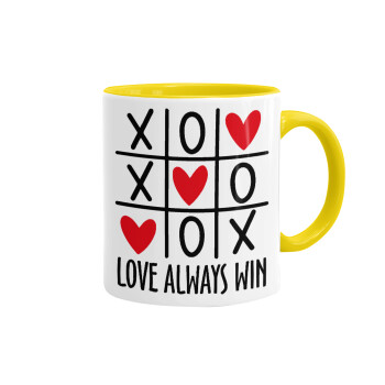 Love always win, Mug colored yellow, ceramic, 330ml