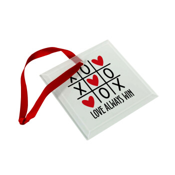 Love always win, Christmas ornament, glass square ornament 9x9cm