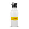 White water bottle with straw, stainless steel 600ml