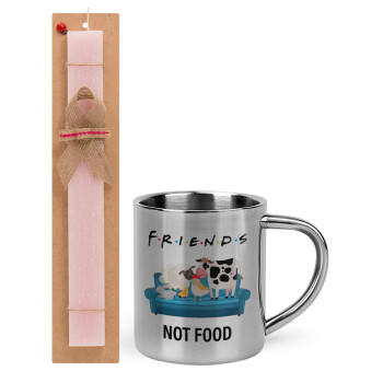 friends, not food, Easter Set, metallic thermal cup (300ml) & aromatic flat Easter candle (30cm) (PINK)