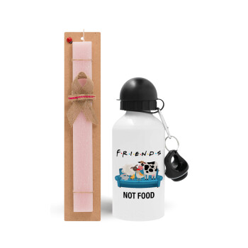 friends, not food, Easter Set, metallic aluminum bottle (500ml) & aromatic flat Easter candle (30cm) (PINK)