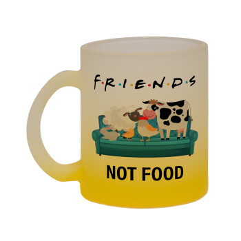 friends, not food, Κούπα γυάλινη δίχρωμη με βάση το κίτρινο ματ, 330ml