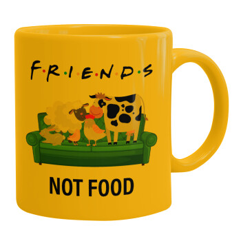 friends, not food, Ceramic coffee mug yellow, 330ml