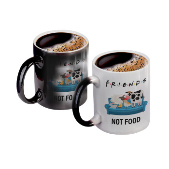 friends, not food, Color changing magic Mug, ceramic, 330ml when adding hot liquid inside, the black colour desappears (1 pcs)