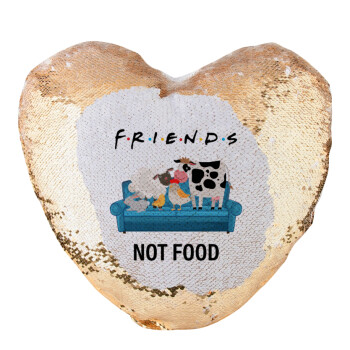 friends, not food, Μαξιλάρι καναπέ καρδιά Μαγικό Χρυσό με πούλιες 40x40cm περιέχεται το  γέμισμα