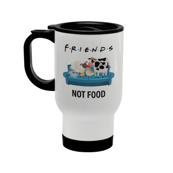 friends, not food, Stainless steel travel mug with lid, double wall white 450ml