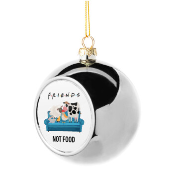 friends, not food, Silver 8cm Christmas tree ball ornament