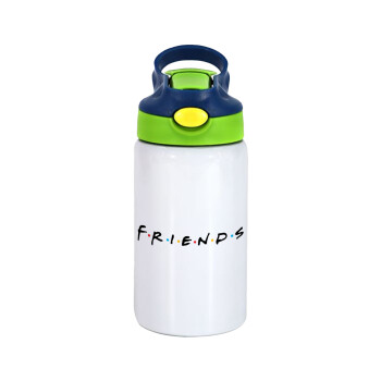 Friends, Children's hot water bottle, stainless steel, with safety straw, green, blue (350ml)