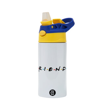 Friends, Children's hot water bottle, stainless steel, with safety straw, green, blue (360ml) BPA FREE