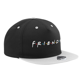 Friends, Adult Flat Snapback Hat Black/Grey, (100% COTTON TWILL, ADULT, UNISEX, ONE SIZE)