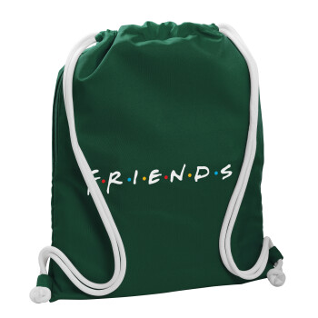 Friends, Τσάντα πλάτης πουγκί GYMBAG BOTTLE GREEN, με τσέπη (40x48cm) & χονδρά λευκά κορδόνια